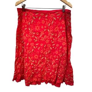 Johnny Was boho Skirt Floral Ruffle Size 10 Knee Length High Waist embroidery